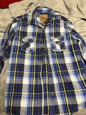 Red Camel Men's Blue and Yellow Plaid Button-Down Shirt